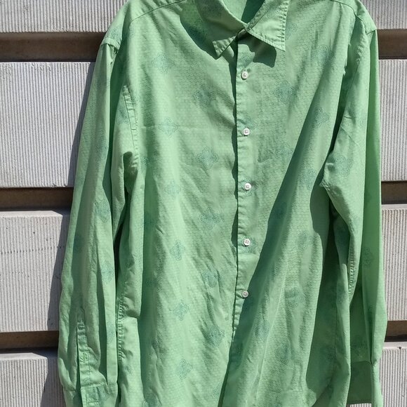 Perry Ellis Button Front Shirt Long Sleeves Green Honeycomb & Paisley Vintage L - Picture 3 of 15